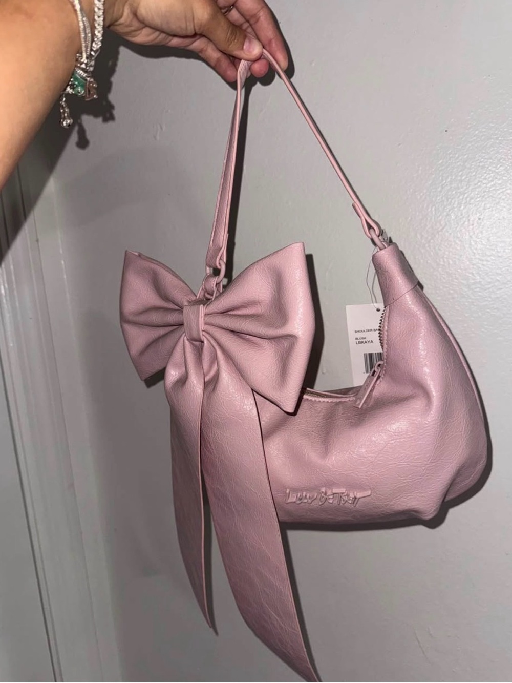 Betsy Johnson Women's Pink Bow Shoulder Bag - Elegant Soft Faux Leather - Picture 3 of 3